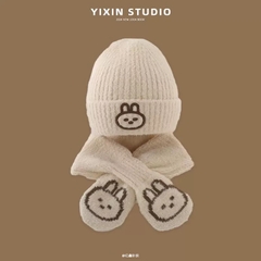 Mũ Len Ấm Kèm Khăn Choàng Cổ Thêu Thỏ Cho Bé 16473