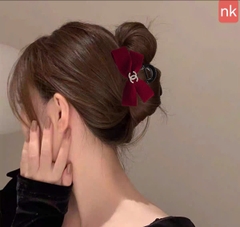 Kẹp Tóc Nhựa Cung 8cm Nơ Nhung Đính Charm 16542