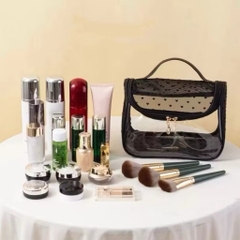 Túi Đựng Mỹ Phẩm Trong Suốt Lưới Hoạ Tiết Trái Tim 17122