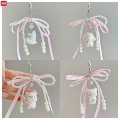 Dây Móc Điện Thoại Kiểu Charm Móc Khóa Thắt Nơ Ruy Băng Hồng Chú Cún 16227