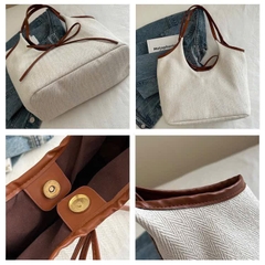 Túi Xách Vải Sợi Dệt Cứng Viền Da Thắt Nơ Thời Trang 15714