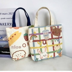 Túi Tote Vải Canvas In Hình Đủ Mẫu 32Cm Không Khoá Kéo 17674