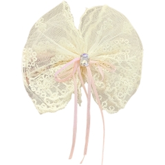 Kẹp Tóc Sau Mỏ Vịt Nơ Ren Đính Đá kèm Dây Ruy Băng Hồng 15605