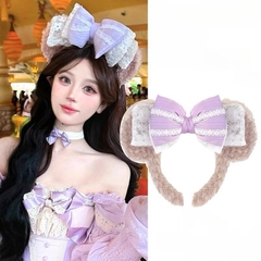 Cài Tóc Tai Gấu Nơ Tím Phối Ren Disney 17385