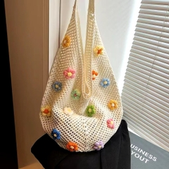 Túi Cói Đi Biển Bện Dệt Kim Nhiều Hoa Len Thời Trang 15578