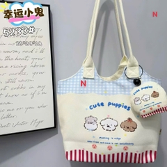 Túi Tote Nhung Mềm Hoạ Tiết Khoá Kéo Kèm Tag Gấu Bông 17769