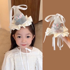 Buộc Tóc Kiểu Nón Chóp Nơ Ruy Băng Viền Hoa Ren Tiểu Thư Có Dây Buộc 15470