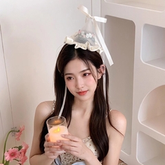 Buộc Tóc Kiểu Nón Chóp Nơ Ruy Băng Viền Hoa Ren Tiểu Thư Có Dây Buộc 15470