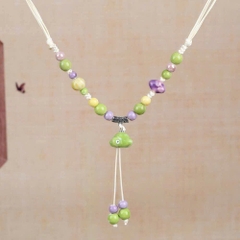 Vòng Cổ Dây Da Rút Mặt Đá Đủ Màu Lòng Thòng Phong Cách Vintage 17380
