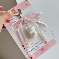 Dây Móc Điện Thoại Kiểu Charm Móc Khóa Thắt Nơ Ruy Băng Hồng Chú Cún 16227