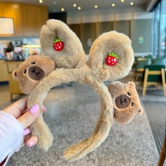 Cài Tóc Tai Thỏ Đính Charm Phối Capybara 2 Đầu Xinh 13921