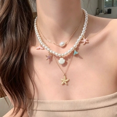 Set 3 Dây Vòng Cổ Hạt Trai & Kim Loại Đính Charm Ốc Biển 17474