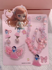 Set Trang Sức T5 Món Bông Tai + Dây Chuyền +Nhẫn + Kẹp + Vòng Tay Cho Bé 16685