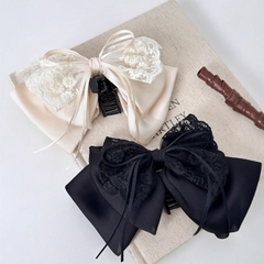 Kẹp Tóc Dạng Kẹp Răng Nơ Vải Phối Ren Thắt Nơ Ruy Băng Mỏng 16130