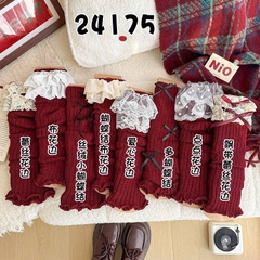 Tất Ống Tay/ Chân Len Dệt Kim Đỏ Đô Thắt Nơ Y2K 16370