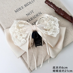 Kẹp Tóc Dạng Kẹp Răng Nơ Vải Phối Ren Thắt Nơ Ruy Băng Mỏng 16130