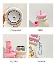 Bình Giữ Nhiệt 500ml Cartoon Nắp Tròn Hoạ Tiết Cún Kèm Quai Dẻo 17576