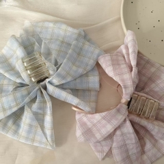 Kẹp Tóc Càng Cua Nơ Vải Caro Phối Dây Ruy Băng Tiểu Thư 15471