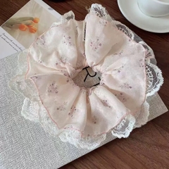 Cột Tóc Vải Scrunchies 4 Lớp Trắng Cam Hoa Nhí Phối Ren 17584