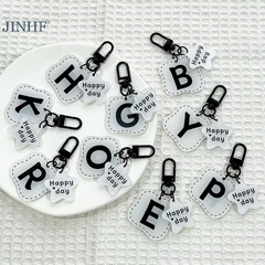Móc Khoá Khoen Mặt Charm Chữ Đen Trắng Ngôi Sao Happy Day 16266