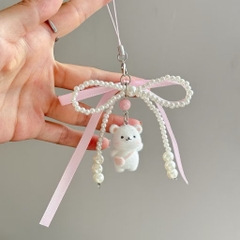 Dây Móc Điện Thoại Kiểu Charm Móc Khóa Thắt Nơ Ruy Băng Hồng Chú Cún 16227