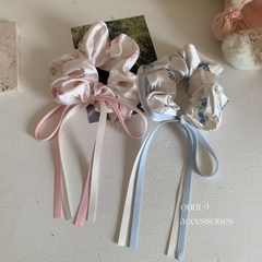Cột Tóc Scrunchies Voan Hoa Xanh Hồng Nơ Ruybang PVN15602