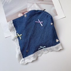 Cài Tóc Kiểu Khăn Trùm Đầu Vải Jean Xanh Đính Đá Nơ 15514