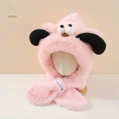 Mũ Lông / Khăn Choàng Cổ 2In1 Cún Mắt Lồi Tai Đen Cute 16446