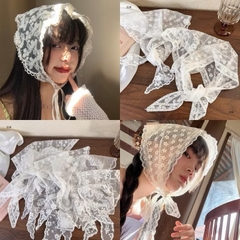 Khăn Turban Voan Trắng Trơn Phối Ren 17292