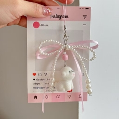 Dây Móc Điện Thoại Kiểu Charm Móc Khóa Thắt Nơ Ruy Băng Hồng Chú Cún 16227