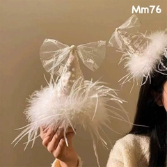 Kẹp Tóc Kiểu Nón Lông Vũ Chóp Nơ Ren Trắng Be 15468