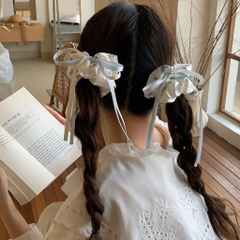 Cột Tóc Scrunchies Voan Hoa Xanh Hồng Nơ Ruybang PVN15602