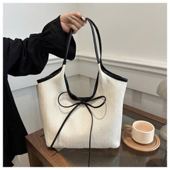 Túi Xách Vải Sợi Dệt Cứng Viền Da Thắt Nơ Thời Trang 15714