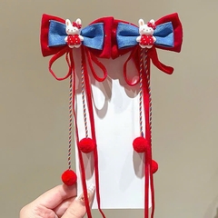 Set 2 Kẹp Tóc Phối Tóc Giả Nơ Nhung Thỏ Kitty 16430