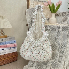 Túi Vải Dáng Bầu Phối Ren Tiểu Thư Dây Cột 15659