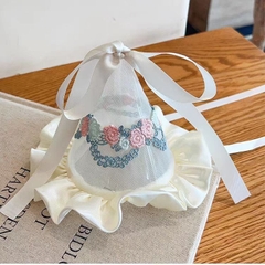 Buộc Tóc Kiểu Nón Chóp Nơ Ruy Băng Viền Hoa Ren Tiểu Thư Có Dây Buộc 15470