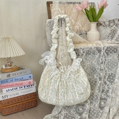 Túi Vải Dáng Bầu Phối Ren Tiểu Thư Dây Cột 15659