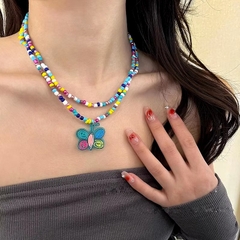 Dây Chuyền 2 Vòng Chuỗi Hạt Nhiều Màu Mặt Hoa và Bướm 15580