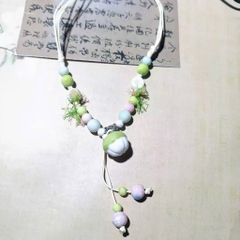 Vòng Cổ Dây Da Rút Mặt Đá Đủ Màu Lòng Thòng Phong Cách Vintage 17380