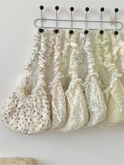 Túi Vải Dáng Bầu Phối Ren Tiểu Thư Dây Cột 15659