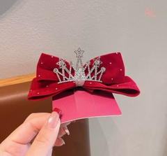 Kẹp Tóc Nơ Nhung Mỏ Vịt Vương Miệng Đính Đá 16490