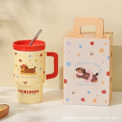 Ly Sứ Cao Có Quai Cầm Kèm Nắp Và Ống Hút DACHSHUND 16398