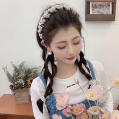 Cài Tóc Răng Lược Dây Vải / Lụa Dài Tiểu Thư Chấm Bi 15477