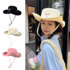 Mũ Brucket Thêu Nơ Xinh Phối Dây Rút Thời Trang 13601