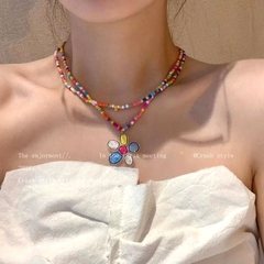 Dây Chuyền 2 Vòng Chuỗi Hạt Nhiều Màu Mặt Hoa và Bướm 15580