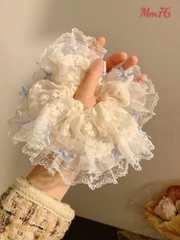 Cột Tóc Vải Scrunchies Be Viền Voan Nơ Xanh 17490