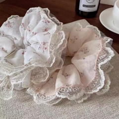 Cột Tóc Vải Scrunchies 4 Lớp Trắng Cam Hoa Nhí Phối Ren 17584