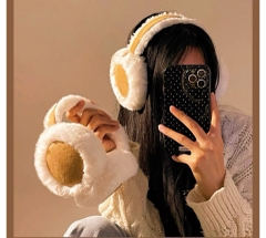 Chụp Tai Giữ Ấm Da Lộn Trơn Lông Xù 16121