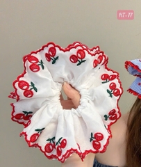 Cột Tóc Vải Scrunchies 2 Lớp Cherry Viền Đỏ 17589