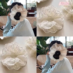 Cột Tóc Vải Scrunchies 4 Lớp Trắng Voan Ren Lưới Mỏng 17276